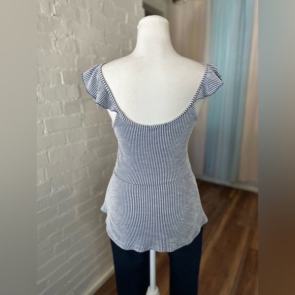 Caution To the Wind Blue & White Faux Wrap Top - Picture 5 of 5